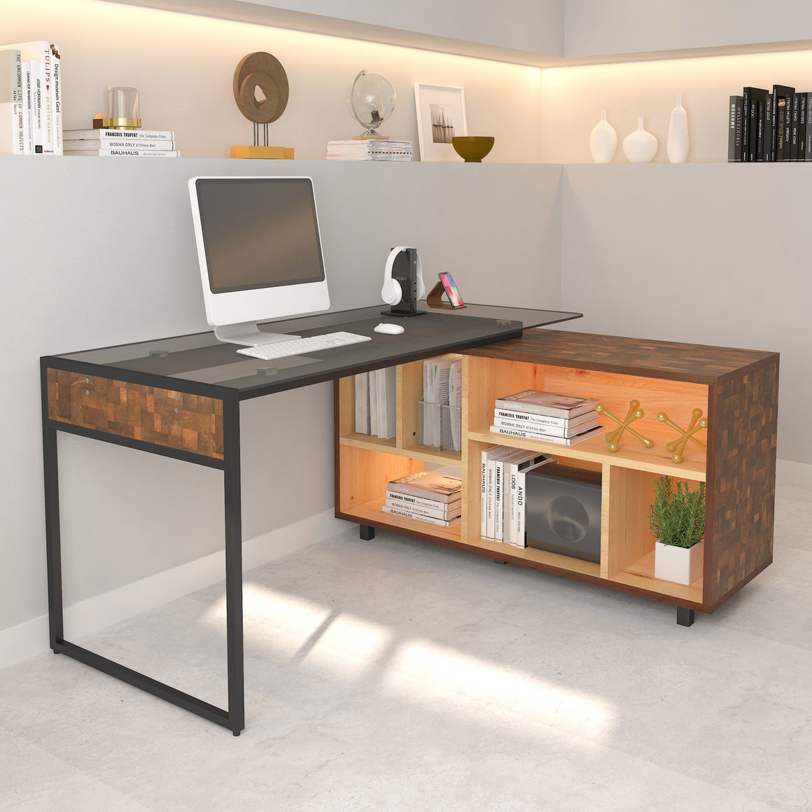 L-Shape Corner Desk with Multiple Storage